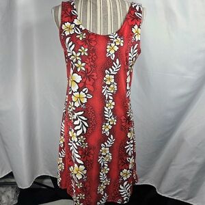 Vintage Best Look Red White Floral Print Sleeveless Hawaii Dress Size XLarge